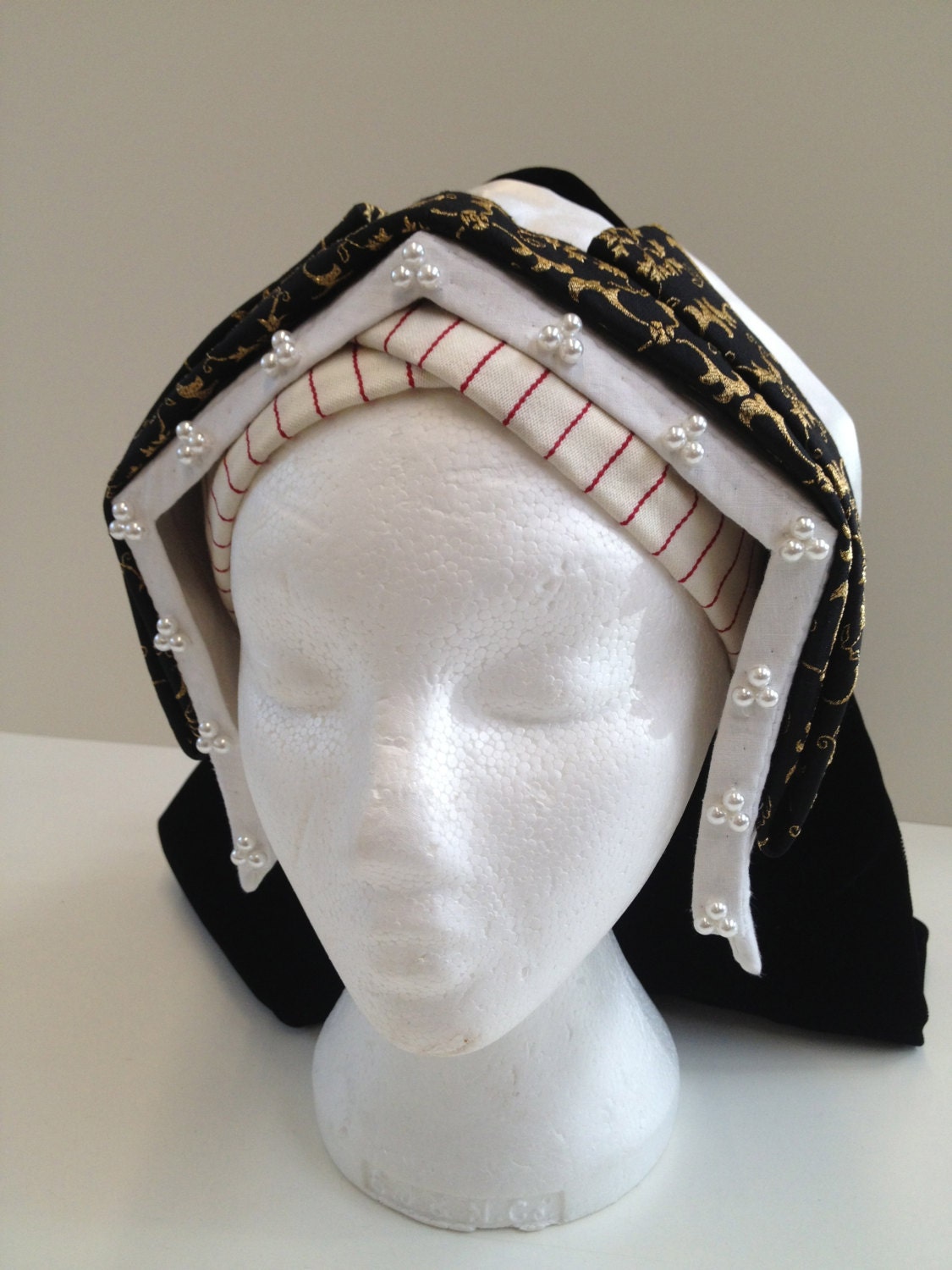 Pattern for Henrician lady’s bonnet & frontlet, nowadays called a gable, kennel, pediment or English hood