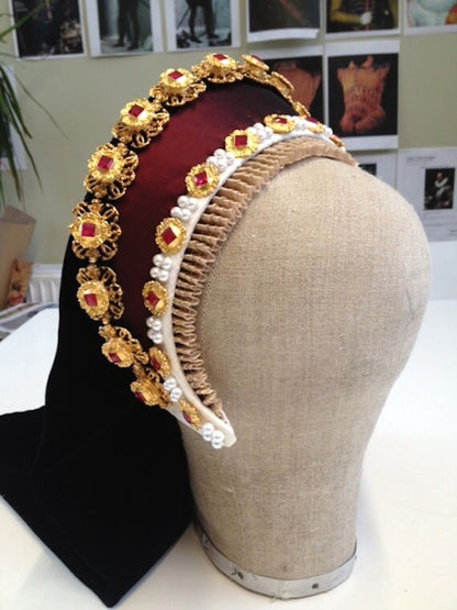 Replica Tudor jewelled billiment for a French hood MADE TO ORDER - featuring synthetic rubies